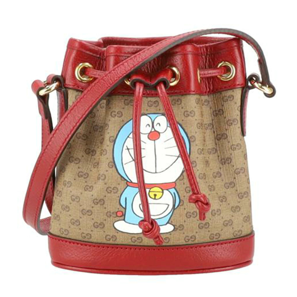 Gucci GG Bucket Bag Doraemon Collaboration Leather Red Tan
